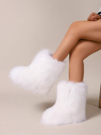 Women's Furry Faux Fur Boots Fuzzy Fluffy Mid Calf Snow Boots Suede Warm Fur Lined Booties Flat Fashion Boots Black Winter Boots For Women - Image 18