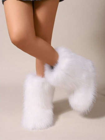 Women's Furry Faux Fur Boots Fuzzy Fluffy Mid Calf Snow Boots Suede Warm Fur Lined Booties Flat Fashion Boots Black Winter Boots For Women - Image 20