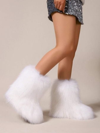 Women's Furry Faux Fur Boots Fuzzy Fluffy Mid Calf Snow Boots Suede Warm Fur Lined Booties Flat Fashion Boots Black Winter Boots For Women - Image 21
