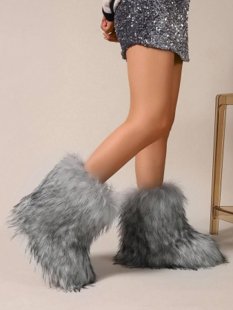 Women's Furry Faux Fur Boots Fuzzy Fluffy Mid Calf Snow Boots Suede Warm Fur Lined Booties Flat Fashion Boots Black Winter Boots For Women - Image 23