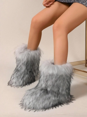 Women's Furry Faux Fur Boots Fuzzy Fluffy Mid Calf Snow Boots Suede Warm Fur Lined Booties Flat Fashion Boots Black Winter Boots For Women - Image 24