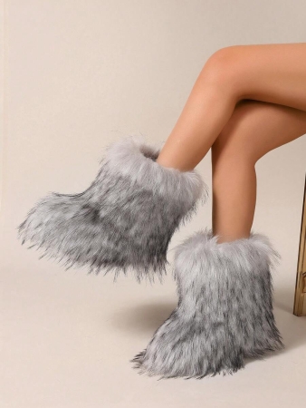 Women's Furry Faux Fur Boots Fuzzy Fluffy Mid Calf Snow Boots Suede Warm Fur Lined Booties Flat Fashion Boots Black Winter Boots For Women - Image 25