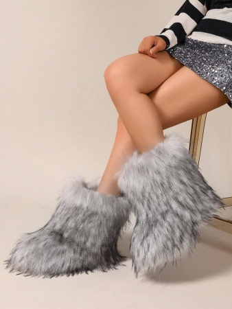 Women's Furry Faux Fur Boots Fuzzy Fluffy Mid Calf Snow Boots Suede Warm Fur Lined Booties Flat Fashion Boots Black Winter Boots For Women - Image 26