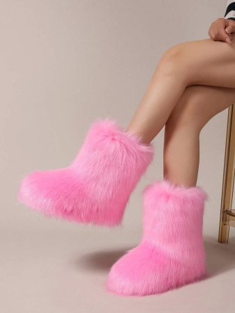 Women's Furry Faux Fur Boots Fuzzy Fluffy Mid Calf Snow Boots Suede Warm Fur Lined Booties Flat Fashion Boots Black Winter Boots For Women - Image 27