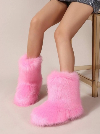 Women's Furry Faux Fur Boots Fuzzy Fluffy Mid Calf Snow Boots Suede Warm Fur Lined Booties Flat Fashion Boots Black Winter Boots For Women - Image 28