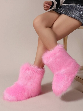 Women's Furry Faux Fur Boots Fuzzy Fluffy Mid Calf Snow Boots Suede Warm Fur Lined Booties Flat Fashion Boots Black Winter Boots For Women - Image 29