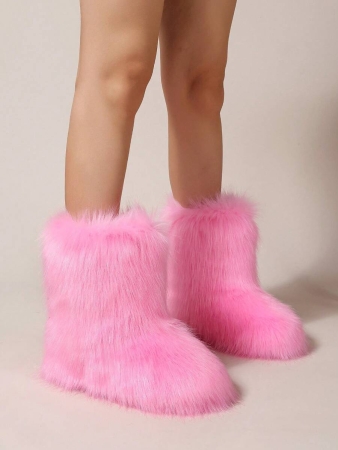 Women's Furry Faux Fur Boots Fuzzy Fluffy Mid Calf Snow Boots Suede Warm Fur Lined Booties Flat Fashion Boots Black Winter Boots For Women - Image 30