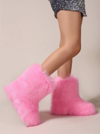 Women's Furry Faux Fur Boots Fuzzy Fluffy Mid Calf Snow Boots Suede Warm Fur Lined Booties Flat Fashion Boots Black Winter Boots For Women - Image 31