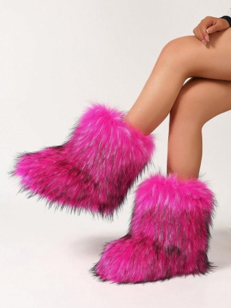 Women's Furry Faux Fur Boots Fuzzy Fluffy Mid Calf Snow Boots Suede Warm Fur Lined Booties Flat Fashion Boots Black Winter Boots For Women - Image 32