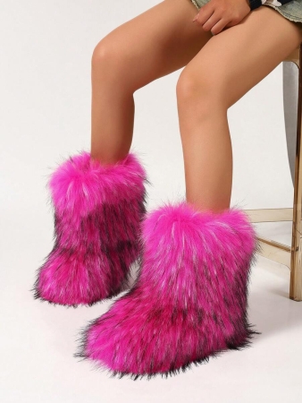 Women's Furry Faux Fur Boots Fuzzy Fluffy Mid Calf Snow Boots Suede Warm Fur Lined Booties Flat Fashion Boots Black Winter Boots For Women - Image 33