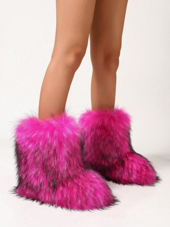 Women's Furry Faux Fur Boots Fuzzy Fluffy Mid Calf Snow Boots Suede Warm Fur Lined Booties Flat Fashion Boots Black Winter Boots For Women - Image 34