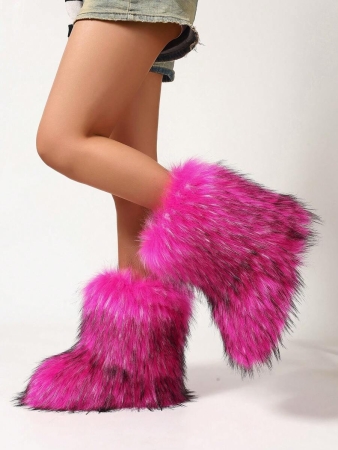 Women's Furry Faux Fur Boots Fuzzy Fluffy Mid Calf Snow Boots Suede Warm Fur Lined Booties Flat Fashion Boots Black Winter Boots For Women - Image 35