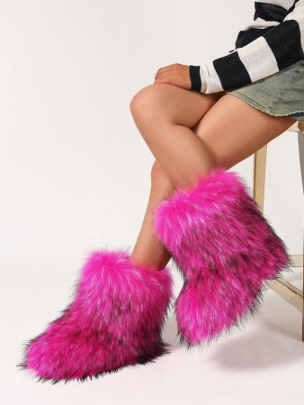 Women's Furry Faux Fur Boots Fuzzy Fluffy Mid Calf Snow Boots Suede Warm Fur Lined Booties Flat Fashion Boots Black Winter Boots For Women - Image 36