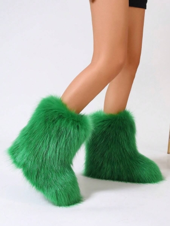 Women's Furry Faux Fur Boots Fuzzy Fluffy Mid Calf Snow Boots Suede Warm Fur Lined Booties Flat Fashion Boots Black Winter Boots For Women - Image 39