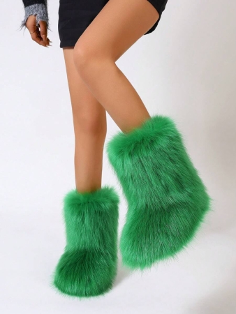 Women's Furry Faux Fur Boots Fuzzy Fluffy Mid Calf Snow Boots Suede Warm Fur Lined Booties Flat Fashion Boots Black Winter Boots For Women - Image 41