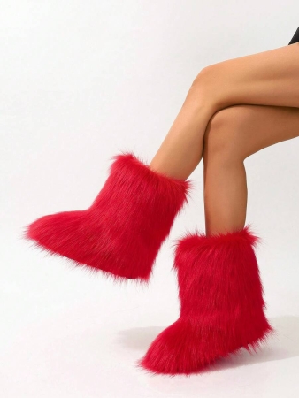 Women's Furry Faux Fur Boots Fuzzy Fluffy Mid Calf Snow Boots Suede Warm Fur Lined Booties Flat Fashion Boots Black Winter Boots For Women - Image 42