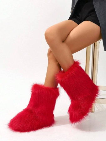 Women's Furry Faux Fur Boots Fuzzy Fluffy Mid Calf Snow Boots Suede Warm Fur Lined Booties Flat Fashion Boots Black Winter Boots For Women - Image 43