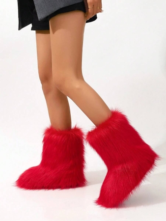 Women's Furry Faux Fur Boots Fuzzy Fluffy Mid Calf Snow Boots Suede Warm Fur Lined Booties Flat Fashion Boots Black Winter Boots For Women - Image 44