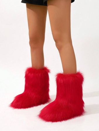 Women's Furry Faux Fur Boots Fuzzy Fluffy Mid Calf Snow Boots Suede Warm Fur Lined Booties Flat Fashion Boots Black Winter Boots For Women - Image 45