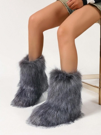Women's Furry Faux Fur Boots Fuzzy Fluffy Mid Calf Snow Boots Suede Warm Fur Lined Booties Flat Fashion Boots Black Winter Boots For Women - Image 47