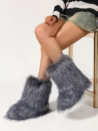 Women's Furry Faux Fur Boots Fuzzy Fluffy Mid Calf Snow Boots Suede Warm Fur Lined Booties Flat Fashion Boots Black Winter Boots For Women - Image 48