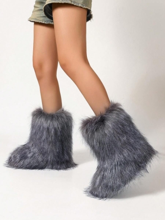 Women's Furry Faux Fur Boots Fuzzy Fluffy Mid Calf Snow Boots Suede Warm Fur Lined Booties Flat Fashion Boots Black Winter Boots For Women - Image 50