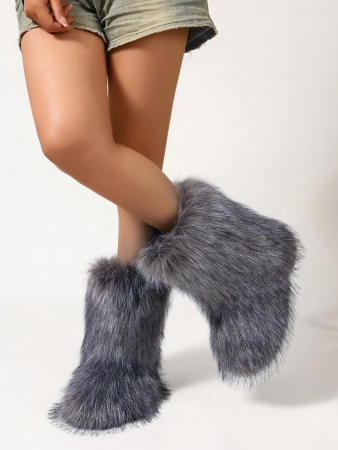 Women's Furry Faux Fur Boots Fuzzy Fluffy Mid Calf Snow Boots Suede Warm Fur Lined Booties Flat Fashion Boots Black Winter Boots For Women - Image 51
