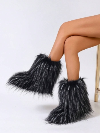 Women's Furry Faux Fur Boots Fuzzy Fluffy Mid Calf Snow Boots Suede Warm Fur Lined Booties Flat Fashion Boots Black Winter Boots For Women - Image 52