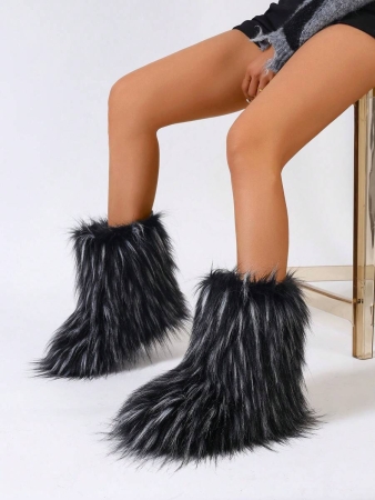 Women's Furry Faux Fur Boots Fuzzy Fluffy Mid Calf Snow Boots Suede Warm Fur Lined Booties Flat Fashion Boots Black Winter Boots For Women - Image 53