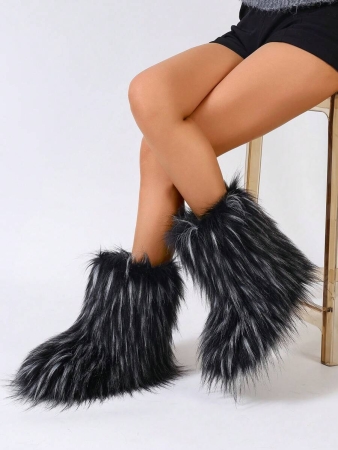 Women's Furry Faux Fur Boots Fuzzy Fluffy Mid Calf Snow Boots Suede Warm Fur Lined Booties Flat Fashion Boots Black Winter Boots For Women - Image 54