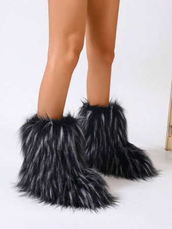 Women's Furry Faux Fur Boots Fuzzy Fluffy Mid Calf Snow Boots Suede Warm Fur Lined Booties Flat Fashion Boots Black Winter Boots For Women - Image 55