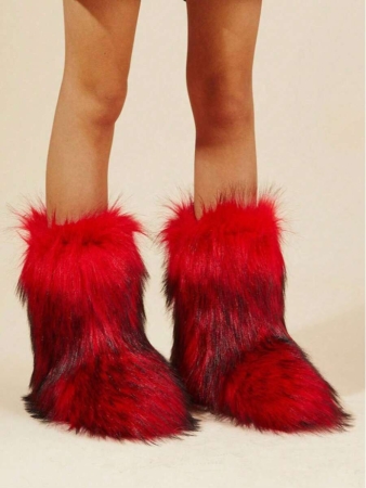 Women's Furry Faux Fur Boots Fuzzy Fluffy Mid Calf Snow Boots Suede Warm Fur Lined Booties Flat Fashion Boots Black Winter Boots For Women - Image 59