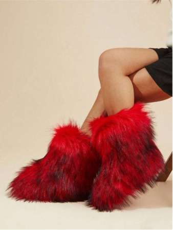 Women's Furry Faux Fur Boots Fuzzy Fluffy Mid Calf Snow Boots Suede Warm Fur Lined Booties Flat Fashion Boots Black Winter Boots For Women - Image 60