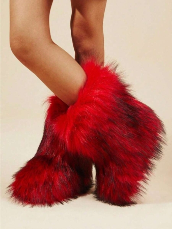 Women's Furry Faux Fur Boots Fuzzy Fluffy Mid Calf Snow Boots Suede Warm Fur Lined Booties Flat Fashion Boots Black Winter Boots For Women - Image 61