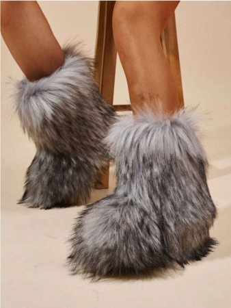 Women's Furry Faux Fur Boots Fuzzy Fluffy Mid Calf Snow Boots Suede Warm Fur Lined Booties Flat Fashion Boots Black Winter Boots For Women - Image 62