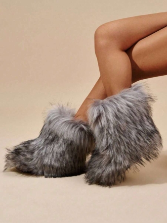 Women's Furry Faux Fur Boots Fuzzy Fluffy Mid Calf Snow Boots Suede Warm Fur Lined Booties Flat Fashion Boots Black Winter Boots For Women - Image 63