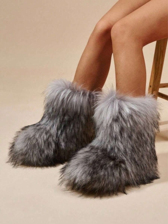 Women's Furry Faux Fur Boots Fuzzy Fluffy Mid Calf Snow Boots Suede Warm Fur Lined Booties Flat Fashion Boots Black Winter Boots For Women - Image 64
