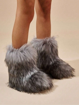 Women's Furry Faux Fur Boots Fuzzy Fluffy Mid Calf Snow Boots Suede Warm Fur Lined Booties Flat Fashion Boots Black Winter Boots For Women - Image 65