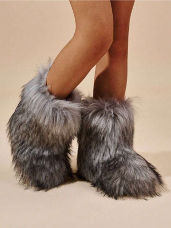 Women's Furry Faux Fur Boots Fuzzy Fluffy Mid Calf Snow Boots Suede Warm Fur Lined Booties Flat Fashion Boots Black Winter Boots For Women - Image 66