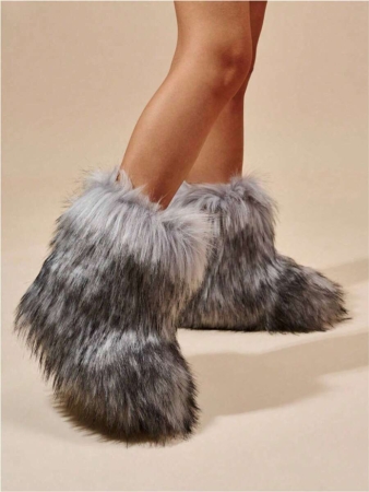 Women's Furry Faux Fur Boots Fuzzy Fluffy Mid Calf Snow Boots Suede Warm Fur Lined Booties Flat Fashion Boots Black Winter Boots For Women - Image 67