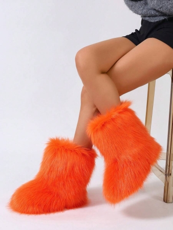 Women's Furry Faux Fur Boots Fuzzy Fluffy Mid Calf Snow Boots Suede Warm Fur Lined Booties Flat Fashion Boots Black Winter Boots For Women - Image 69