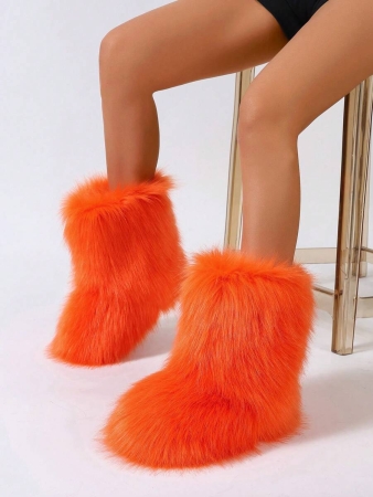 Women's Furry Faux Fur Boots Fuzzy Fluffy Mid Calf Snow Boots Suede Warm Fur Lined Booties Flat Fashion Boots Black Winter Boots For Women - Image 70