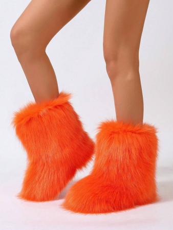 Women's Furry Faux Fur Boots Fuzzy Fluffy Mid Calf Snow Boots Suede Warm Fur Lined Booties Flat Fashion Boots Black Winter Boots For Women - Image 72