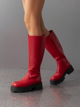 Knee High Boots Women, Comfortable Platform Round-Toe Side Zip Boots For Women - Image 4