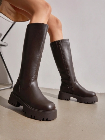 Knee High Boots Women, Comfortable Platform Round-Toe Side Zip Boots For Women - Image 12