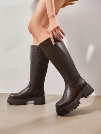 Knee High Boots Women, Comfortable Platform Round-Toe Side Zip Boots For Women - Image 15