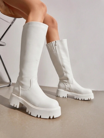 Knee High Boots Women, Comfortable Platform Round-Toe Side Zip Boots For Women - Image 22