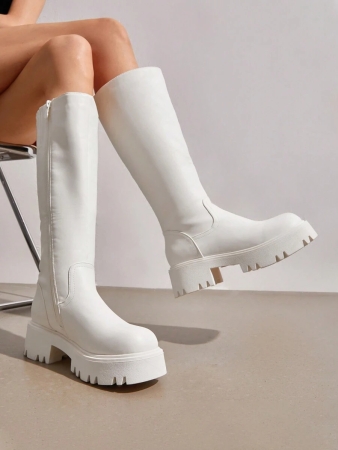 Knee High Boots Women, Comfortable Platform Round-Toe Side Zip Boots For Women - Image 26