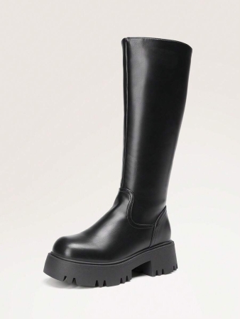 Knee High Boots Women, Comfortable Platform Round-Toe Side Zip Boots For Women - Image 34