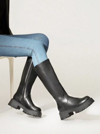 Knee High Boots Women, Comfortable Platform Round-Toe Side Zip Boots For Women - Image 35